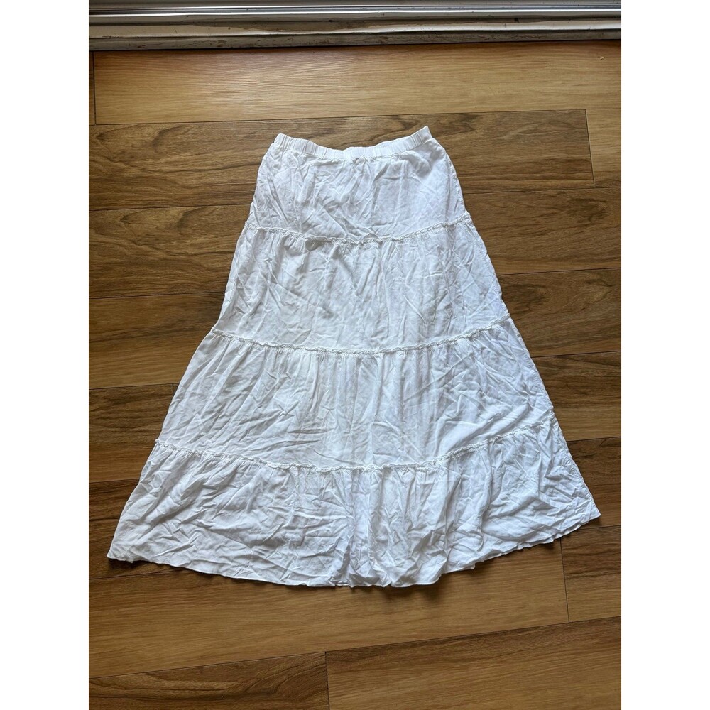 Brandy Melville Izzy Skirt White Tiered Maxi Prairie Boho 100% Viscose